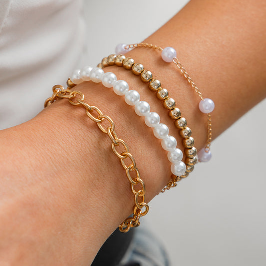 Fashionable Bracelet Beaded Bracelet Set with a Pearl like Style